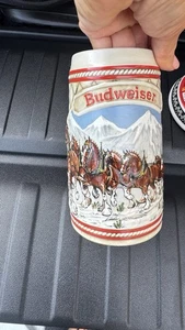 1985 Budweiser Holiday Beer Stein Snowy Woodland Clydesdale Mug - Picture 1 of 4