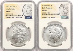 Dólar Morgan & Peace 2023 $1 NGC MS69 lanzamientos anticipados - Imagen 1 de 2