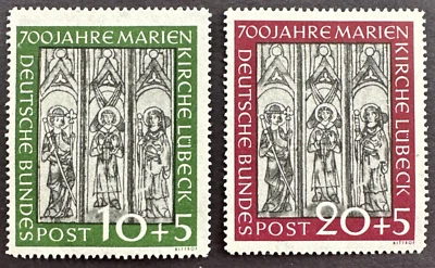 Germany 1951 Sc# B316-B317 Set of 2 MH OG Semi-Postal Frescoes from Marienkirche - Image 1 of 2