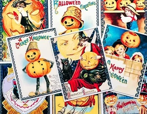 9er Set Vintage Retro 50er Jahre Halloween Collage AUFKLEBER - nur geschnitten & verwendet! - Bild 1 von 2