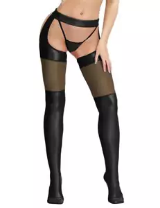 Sexy Brand New Ladies Black Faux Leather Full Length Stockings Sheer Pantyhose - Picture 1 of 2