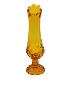 Vintage 12" Kanawha Cadmium Amber Glass Moon and Stars Footed Swung Vase UV Glow - Picture 1 of 13