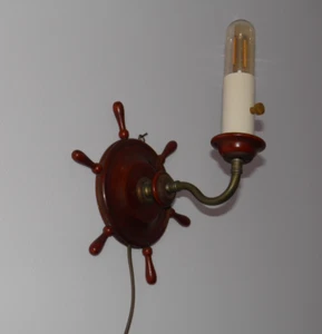 Vintage, Maritim, Holz/Messing, Schiffsrad, Wandleuchte, Leuchte. Neu verkabelt! - Bild 1 von 19