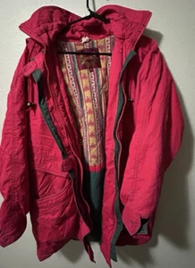 Vintage DASH Pink/Red Hooded Utility Parka Jacket Women’s Small – Boho Lined - Picture 1 of 17