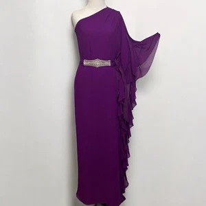 NWT Badgley Mischka 2010 Runway Resort Collection Silk Beaded Ruffle Gown Sz XS - Picture 1 of 18