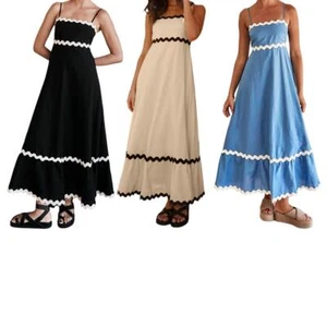 Boho slip dress 2024 Summer Spaghetti Straps Sleeveless Backless Sundress Hot C7 - Picture 1 of 30