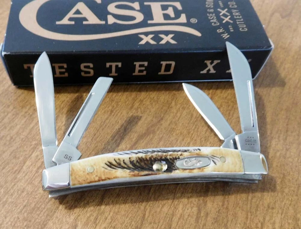 CASE XX New 65337 Bone Stag Handle 4 Blade Small Congress Knife/Knives - Image 1 of 1