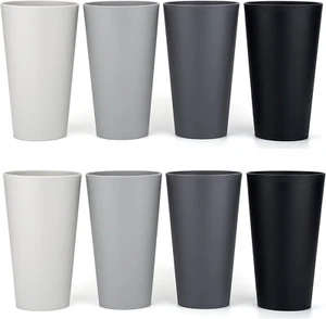 32-Ounce Plastic Tumblers Large Drinking Glasses, Set of 8 Grey Stone - Picture 1 of 12