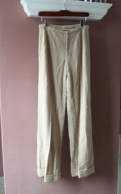 NWT Vintage Banana Republic Women 100% Wool Pants Tan Creased Wide Leg 6 Cuffed - Image 1 of 4