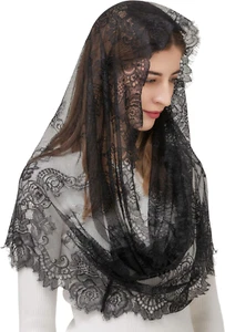Velo mantilla infinito de encaje español vintage para cubierta de cabeza de masa latina - Imagen 1 de 12