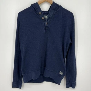 Felpa con cappuccio Lucky Brand donna taglia M blu navy maglia termica pullover bottoni Henley - Foto 1 di 10