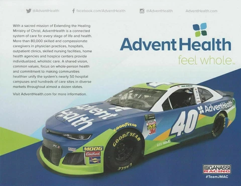 2019 JAMIE MCMURRAY “ADVENT HEALTH CAMARO” #40 NASCAR POSTCARD Cover