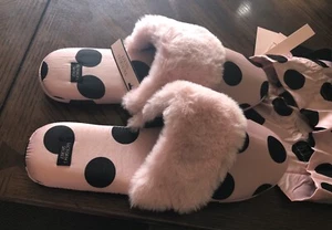 Victoria Secret Pink and Black Polka Dot Satin Lined Slippers with Bag MED.. NWT - Picture 1 of 2