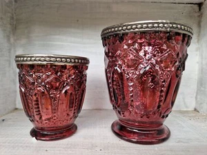 Windlicht Glas Vintage Purple Autumn 2er Set Beere antiksilber - Bild 1 von 4