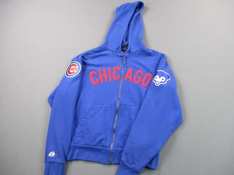 VTG Chicago Cubs Hoodie Mens Medium Blue Sweater Baseball Majestic Cooperstown Cover