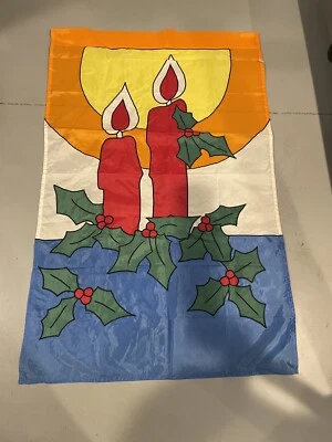 Raras velas navideñas grandes vintage de los 90 con acebo bordado bandera de jardín Foto 1 de 4