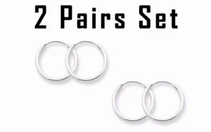 2 Pairs Set Super Small Mini Hoop Earrings Sterling Silver 925 USA Seller 10mm - Imagen 1 de 5