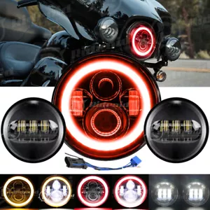 Faro LED de 7"" rojo ojo de ángel 4,5"" lámpara antiniebla para Harley Electra Glide Road King - Imagen 1 de 18