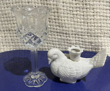  Vintage Candle Holders:  Porcelain White Dove & Homoco Clear Glass, Scalloped.