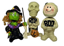 3  Halloween Resin Bobblehead Nodders Skeleton, Witch & Mummy Great shape!