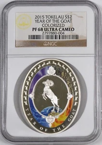 2015 Tokelau $2 Silver Coin "Year of the Goat" Colorized / NGC / PF68 UCAM - Picture 1 of 2