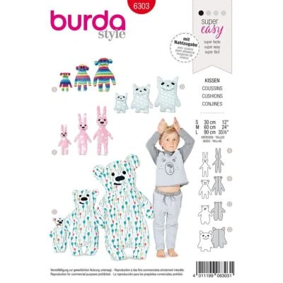BURDA 6303 ANIMAL CUSHIONS Sewing Pattern 3 Different Sizes  12"  24"  35.5" - Image 1 of 4