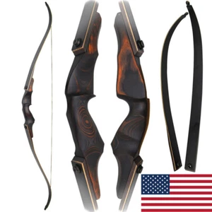 60" Takedown Recurve Bow 20-60lbs Wooden Archery American Hunting Bow Target - Picture 1 of 12
