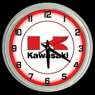 Letrero de moto Kawasaki 16" rojo neón reloj hombre cueva garaje Foto 1 de 2