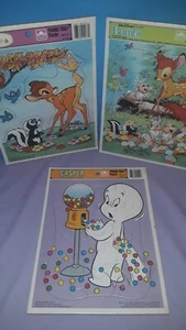 VTG Lot of 3 Golden Frame-Tray Puzzles w/ Disney Classic Bambi & Casper - Picture 1 of 4