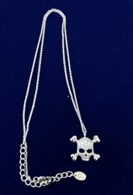 "Collar de cadena de huesos cruzados de calavera de plata de ley 925 16-18"" usado en excelente estado" Foto 1 de 3