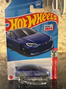 2024 Hot Wheels Blu Tesla Model S Plaid Quarter Mile Heroes 238/250 - Foto 1 di 2