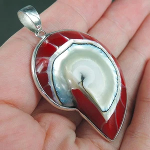 925 Sterling Silver Medium Size Red Colour Nautilus Shell Pendant, NSP-594 - Picture 1 of 5