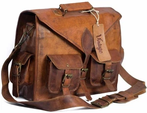 Leder Vintage Laptop Messenger Aktentasche Tasche Umhängetasche Herren echt handgefertigt - Bild 1 von 10
