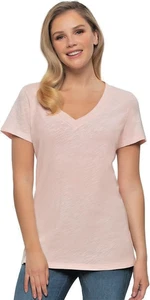 NUEVO CON ETIQUETAS Camiseta Felina Para Mujer Slub Jersey Cuello en V Manga Corta Rosa (Sal Rosa) M,L - Imagen 1 de 4