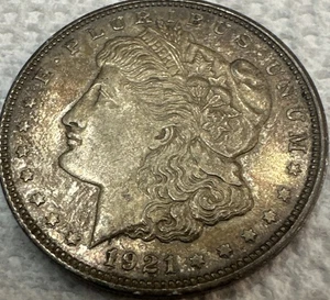 1921 d morgan dollar Beautiful Bronze Toning Au Details  - Picture 1 of 2
