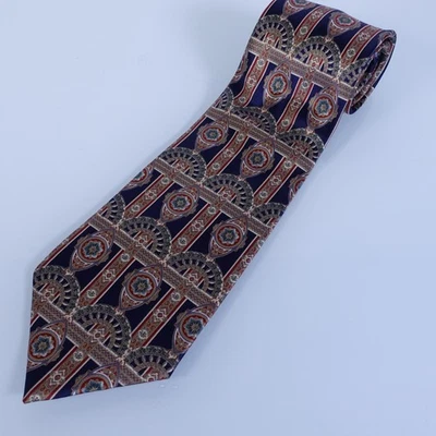 L'Atelier Mens 100% Italian Silk Tie Necktie Black Gold Geometric Made In USA - Image 1 of 4