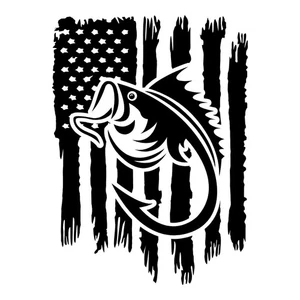 Distressed American Flag Bass Fishing Hook Fish Largemouth Decal Sticker - Picture 1 of 3