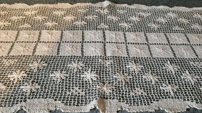 VTG Crochet Lace Tablecloth Runner Topper Hand Made Ecru  42"x 12" - Image 1 of 4
