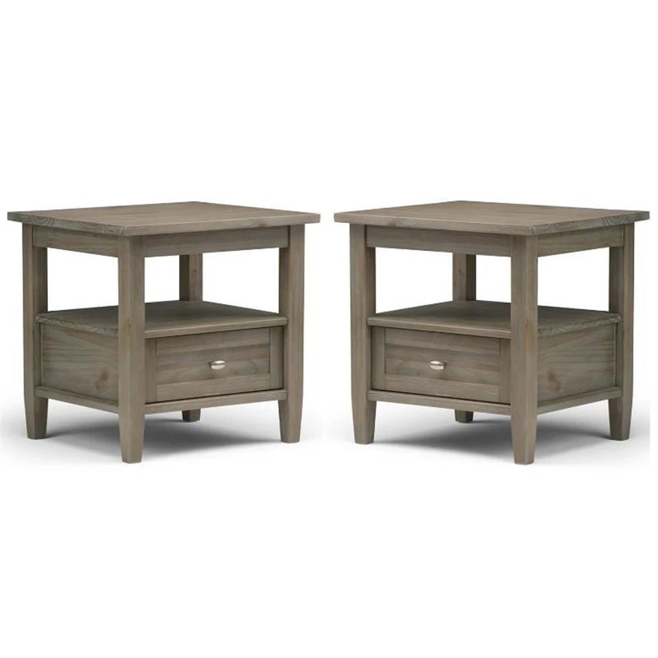Home Square 2-Piece Wood 20" Rectangle Transitional End Side Table Set in Gray - Image 1 of 4