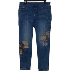 Pantalones de mezclilla Chico's metálicos con retazos al tobillo talla 8 - Imagen 1 de 7