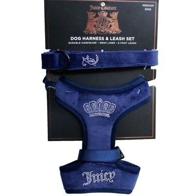 Juego de arnés y correa de 6 pies Juicy Couture azul de terciopelo de felpa Bling para mascotas perros talla M Foto 1 de 4