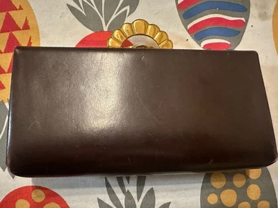 Bolsa de batom Evans 40s couro art déco marrom bronze dourado espelho maquiagem - Imagem 1 de 4