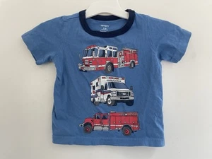 Carters Baby Boy Fire Truck Ambulance Graphic Cotton Short Sleeve Shirt Blue 12M - Picture 1 of 4