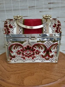 Vintage Red Tapestry and Silver Borsa Bella Box Purse - Picture 1 of 12