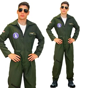80s Gun Aviator Costume Top Shot Pilot Flying Uniform 80s Mens Fancy Dress 1980s - Picture 1 of 4