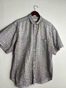 Vintage Guess Shirt L Mens Abstract Button Up Cotton Short Sleeve Y2K USA Made - Picture 1 of 10