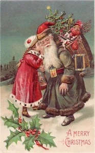 Cartolina Buon Natale Bambina che racconta a Babbo Natale quello che vuole Babbo Natale - Foto 1 di 2