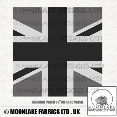 MOONLAKE FABRICS Schwarz-grau Union Jack - Stoff Basteln Paneele in 100% Baumwolle oder Polyester
