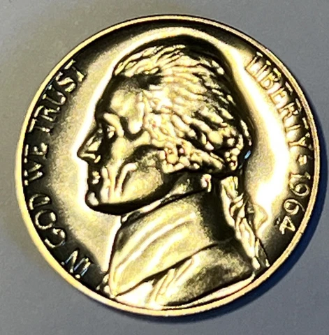 GEM PROOF 1964 Jefferson Nickel Philadelphia Mint - LAST YEAR - In US Mint Cello Cover
