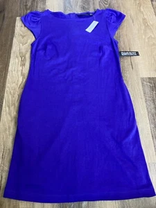 New York & Company Dress Sz Small Blue Midi Button Back Flutter Sleeve Tunic NEW - Picture 1 of 8